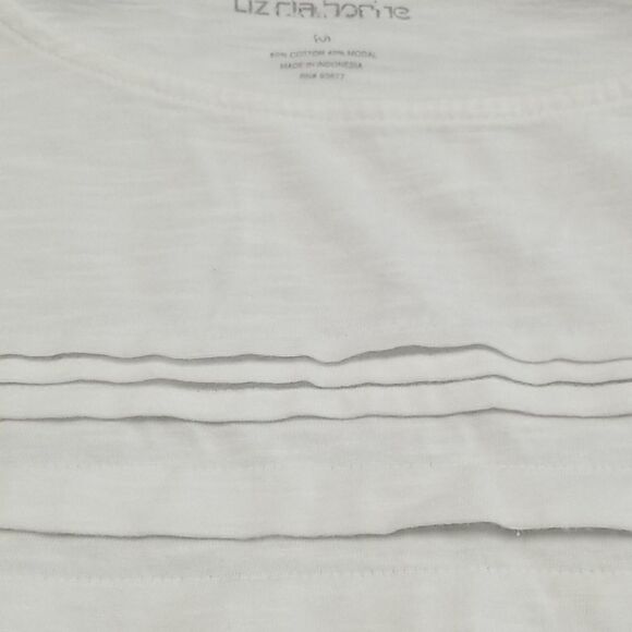 🎁5/$25 Liz Claiborne Shirt Womens Medium Ruffled Sleeveless Top White Gym - Picture 9 of 9